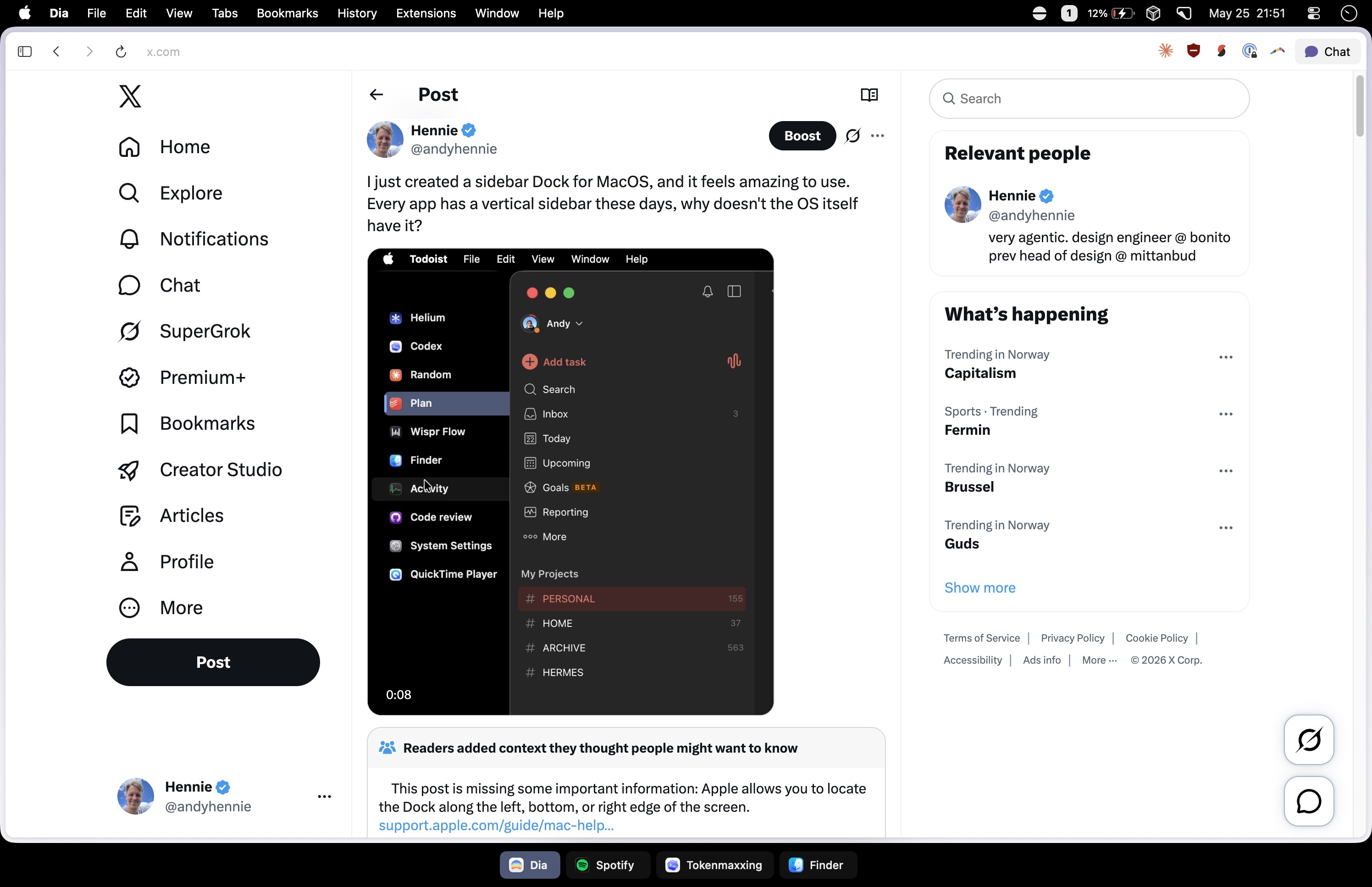 Screenshot of a Mac sidebar dock concept